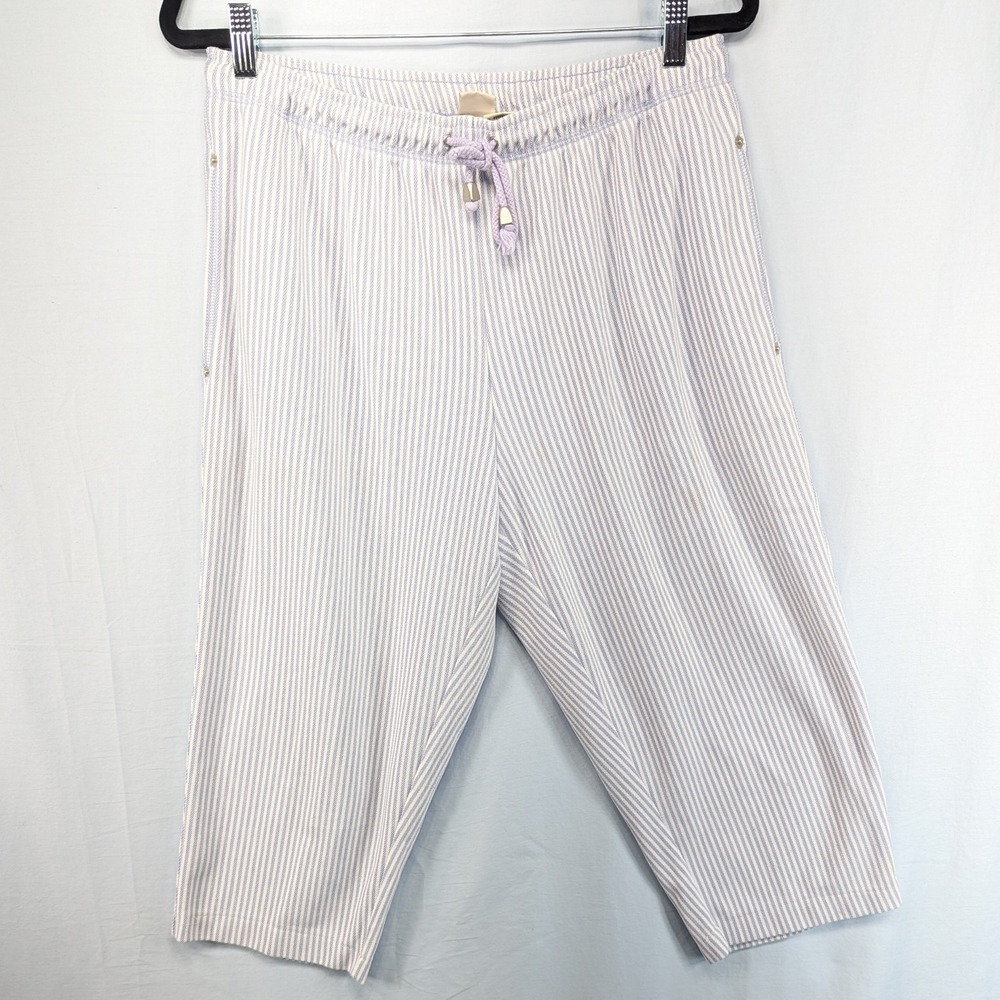 Koret Wear Petites Striped Capris Cropped‎ Pants Women's Size L Lavender White